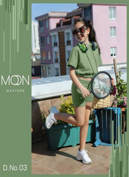 Pista Green Colour MOON CHILDREN Cap Top And Shorty Western style Party Wear Imported Kids Girls Wear Collection MOON 03